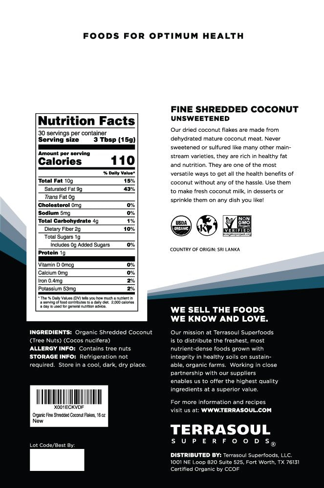 Terrasoul Superfoods close-up of fine coconut shreds highlighting texture and freshness