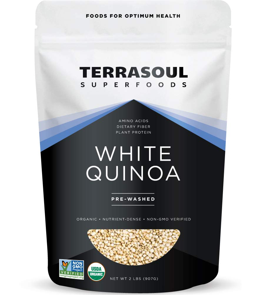Terrasoul Superfoods front packaging showing 2 lb organic white quinoa and convenience