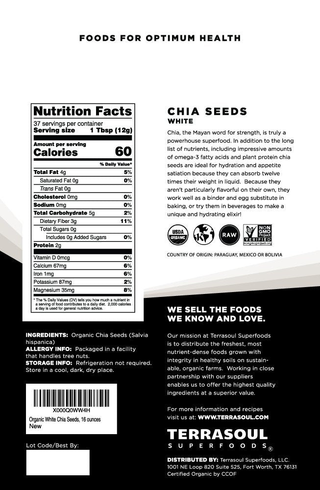 Terrasoul Superfoods close-up of white chia seeds texture for mixing ease