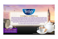Close-up of Tetley round no-string tea bag texture and clean design benefit
