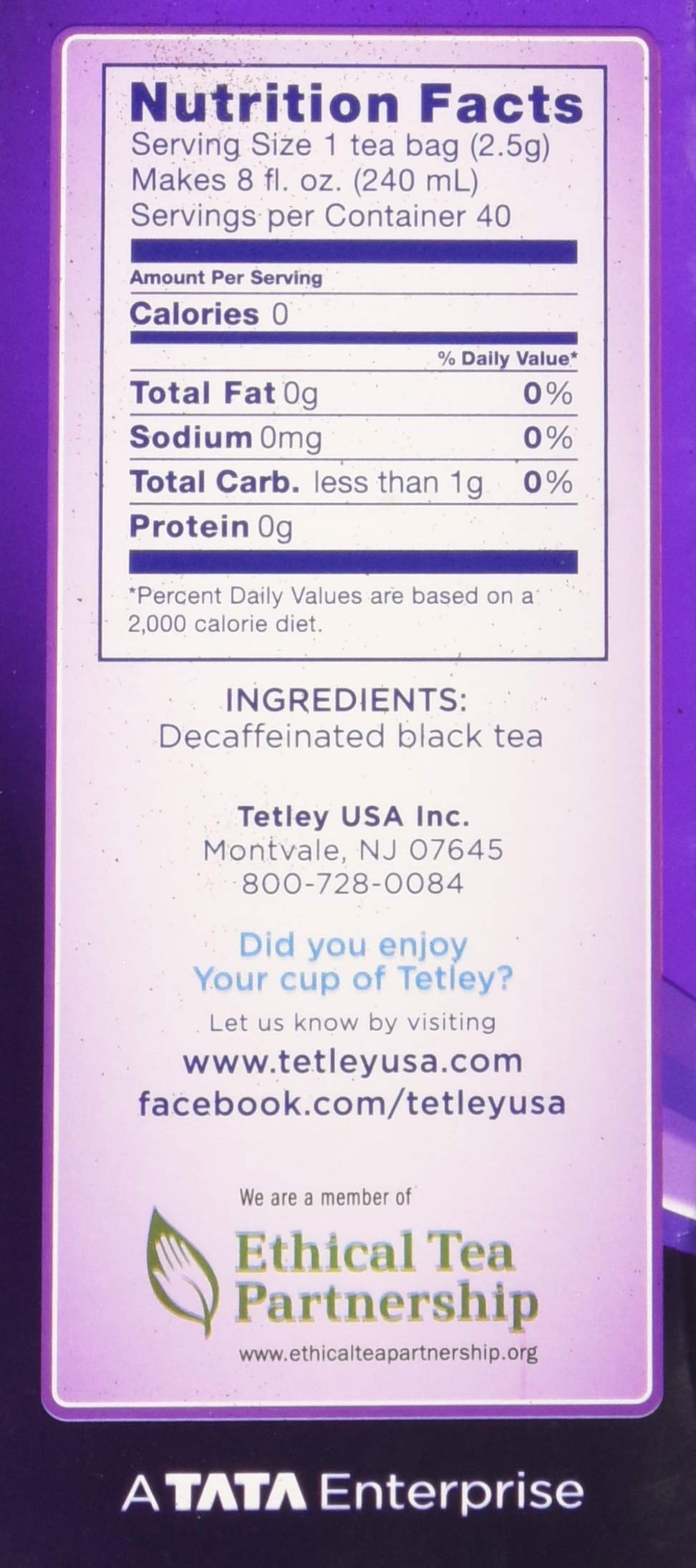 Size comparison of Tetley 40 tea bags box on countertop illustrating compact storage