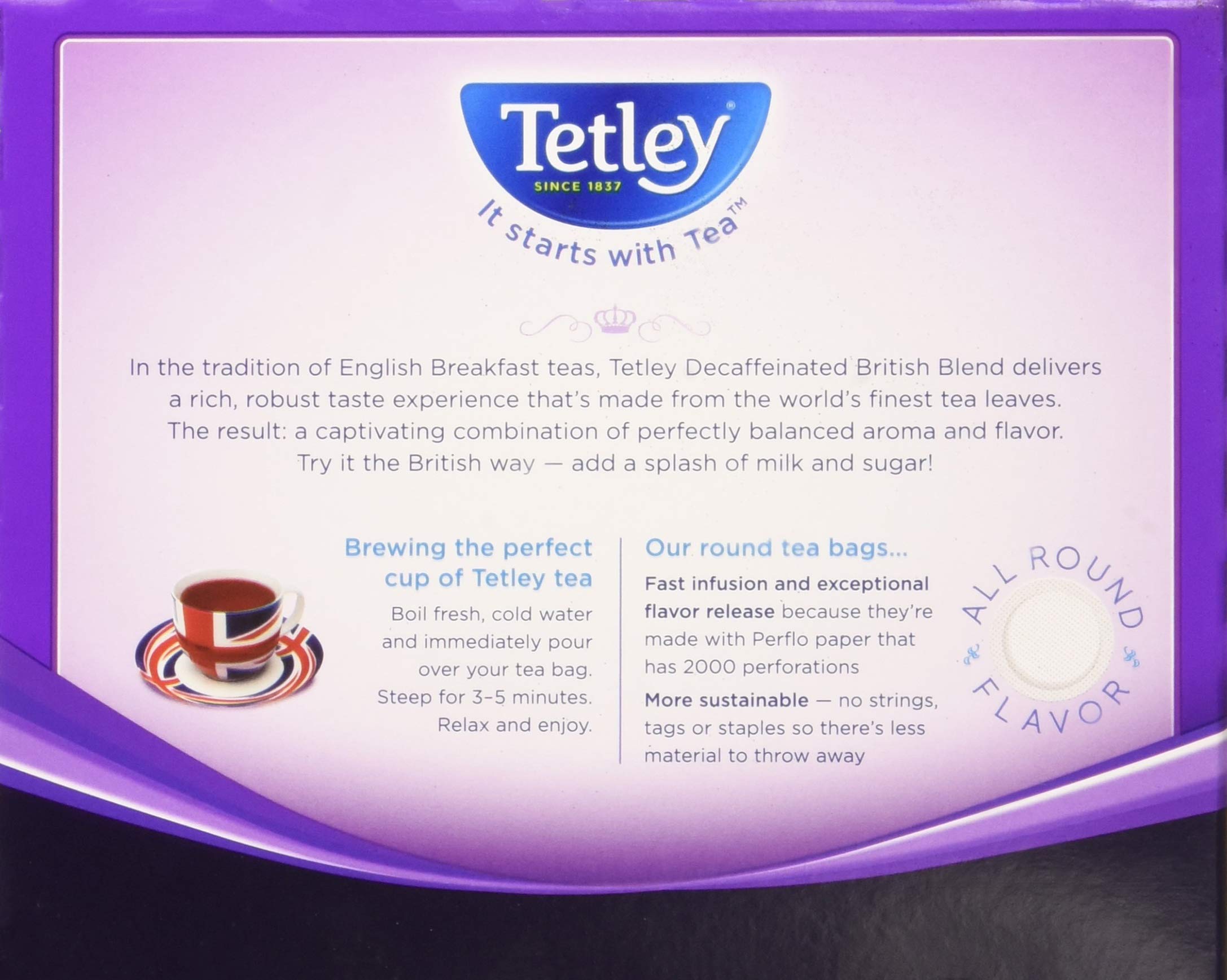 Close-up of Tetley round tea bag texture highlighting quick infusion benefit