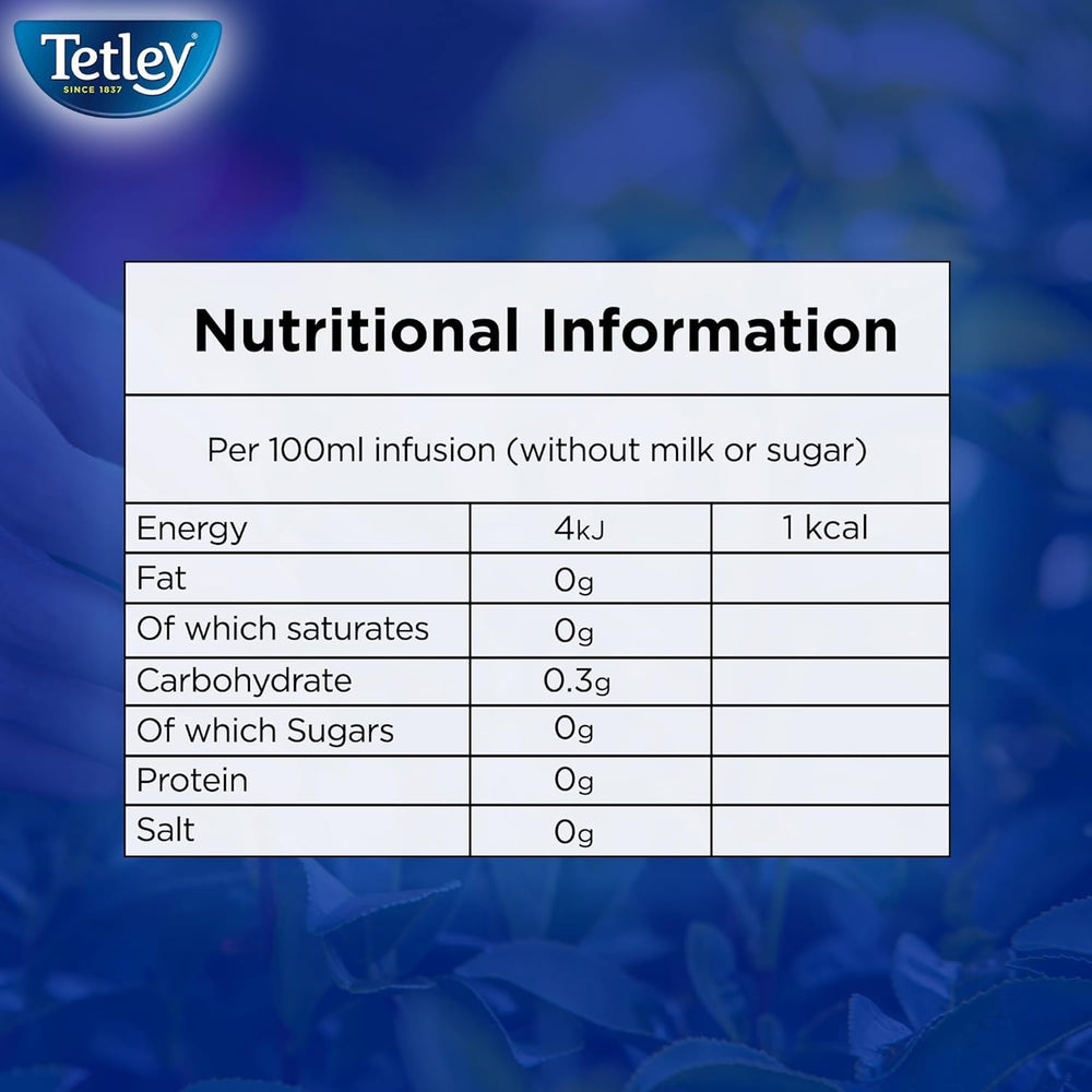 Tetley decaf label closeup highlighting decaffeinated information clearly