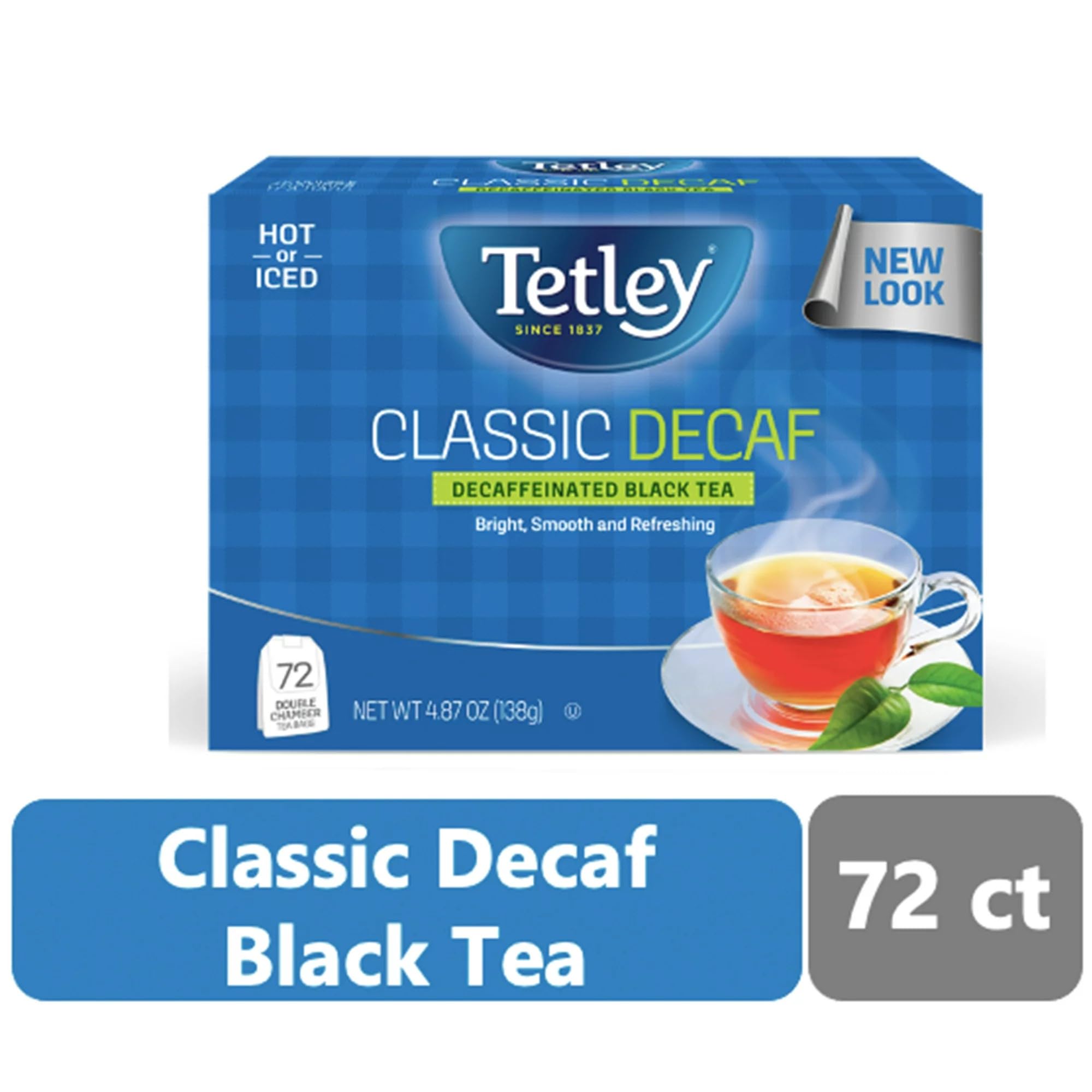 Tetley decaf teabag close-up revealing paper texture and consistent infusion quality