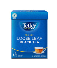 Tetley front tin showing brand and large 31.75 oz size for pantry-ready supply