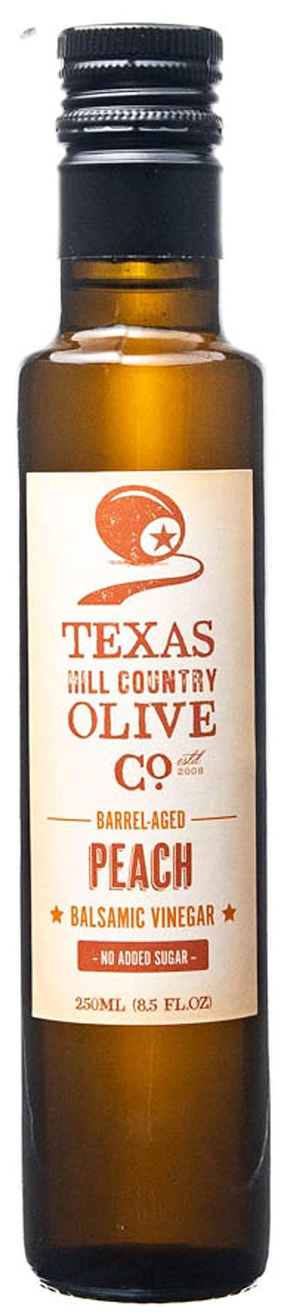 TEXAS HILL COUNTRY OLIVE CO. bottle front label showing product and origin