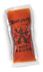 Texas Pete hot sauce packet front view showing branding and single‑serve convenience
