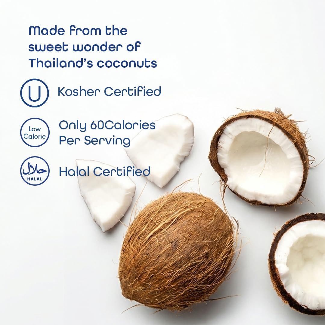 Thai Coco served in glass with ice for refreshing, low-calorie drink