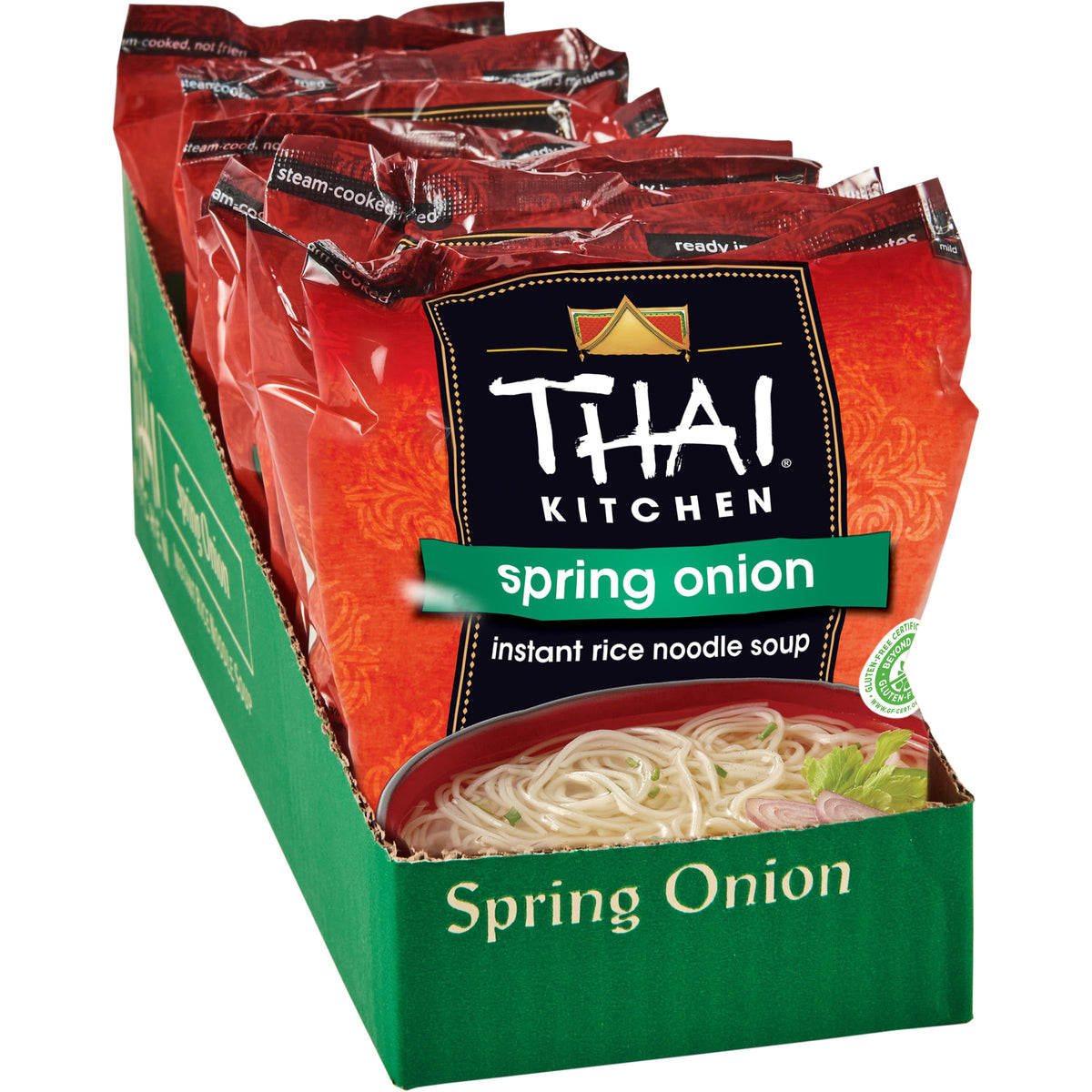 Thai Kitchen front packaging displaying soup packets and branding for quick selection