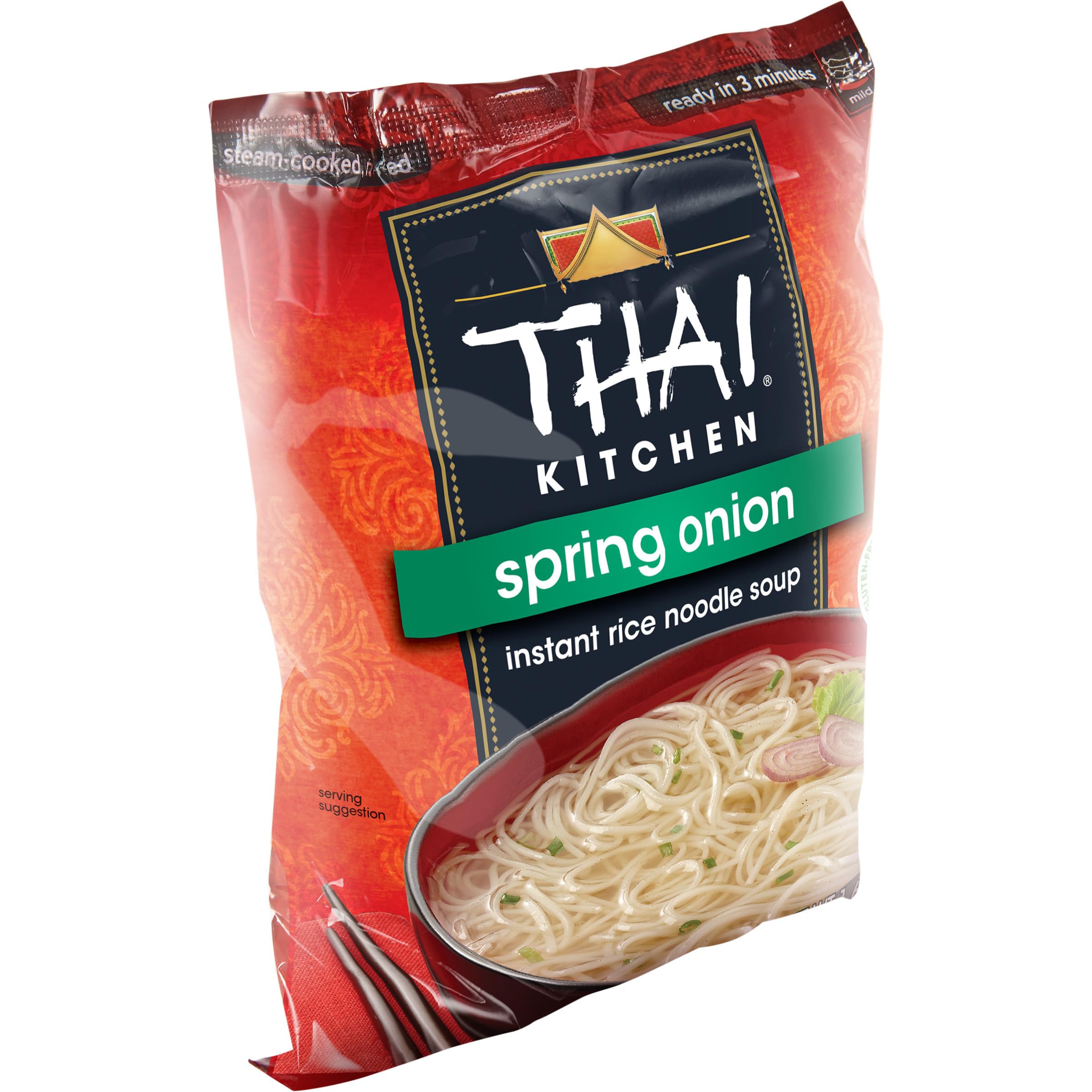 Thai Kitchen opened packet showing dry noodles and seasoning for easy inspection