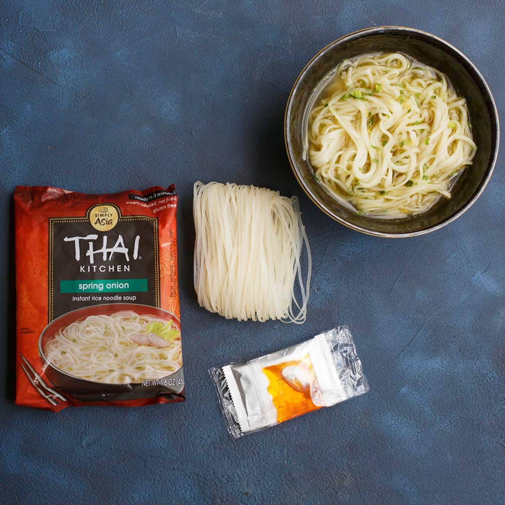 Thai Kitchen prepared spring onion noodle soup in bowl showing appetizing broth and garnish