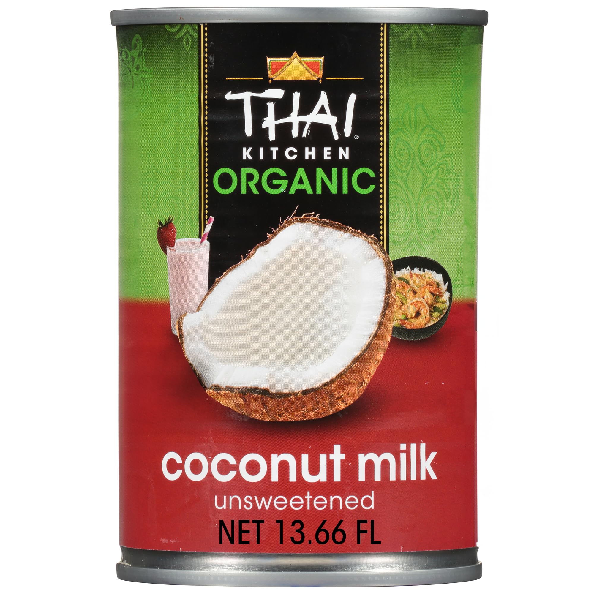 Thai Kitchen stacked cans in pantry showing bulk pack convenience and shelf-stability
