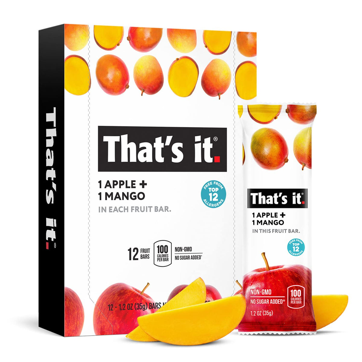 That's It. front packaging showing apple mango bars, convenient grab-and-go snack