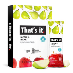 That’s it. front pack displaying apple and pear, shows clean ingredients and portability