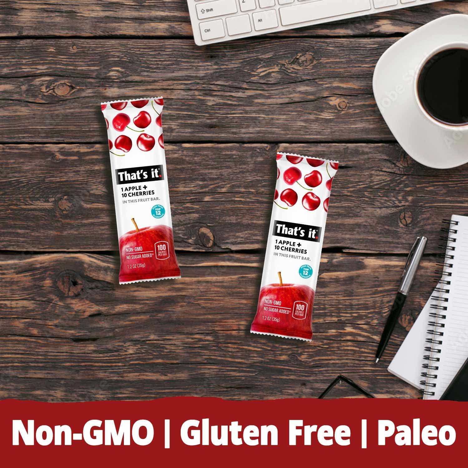 That's it. cherry bar beside whole fruit illustrating simple clean ingredients