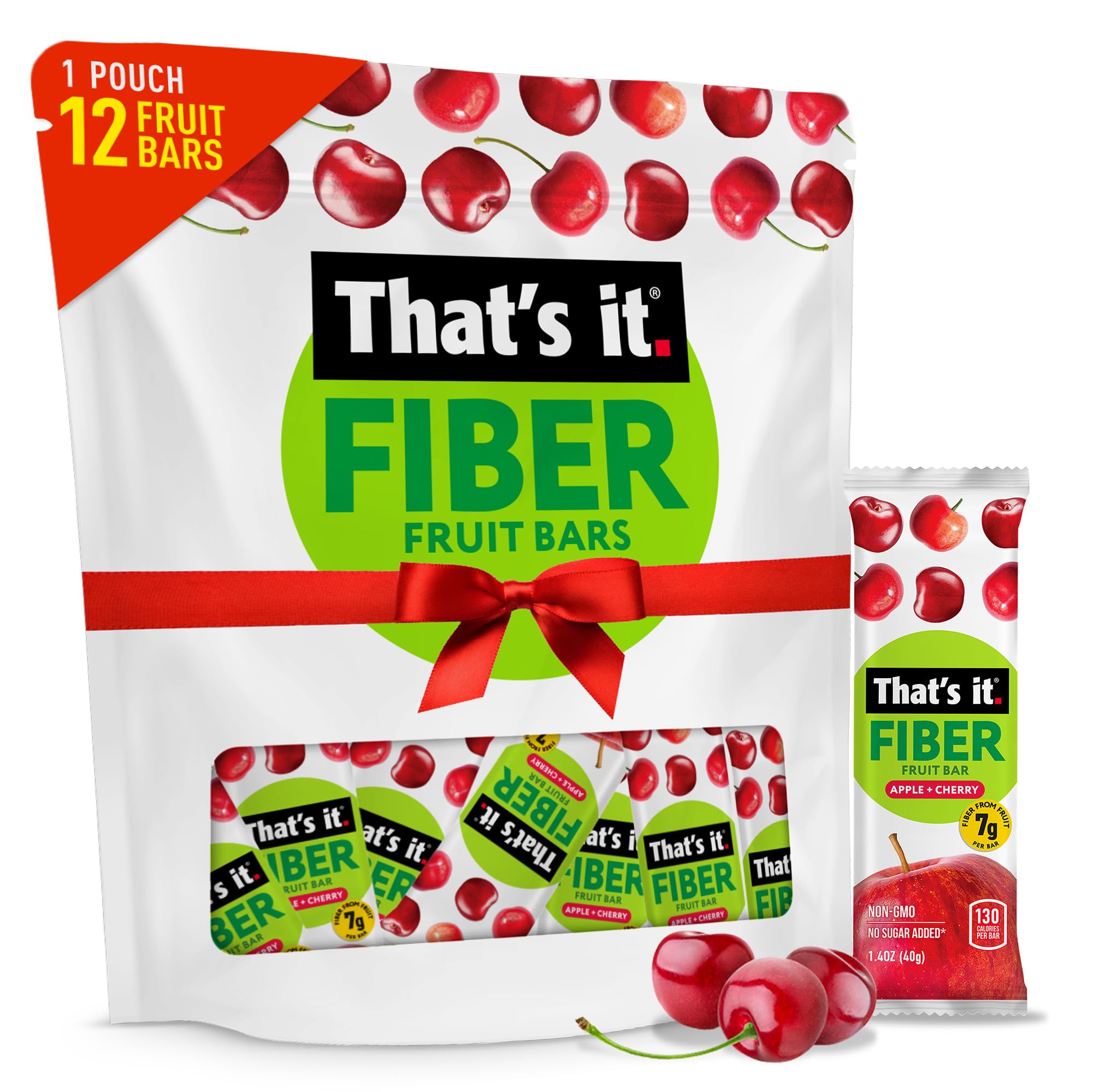 That's it. front packaging showing box of cherry fiber bars, convenient portability