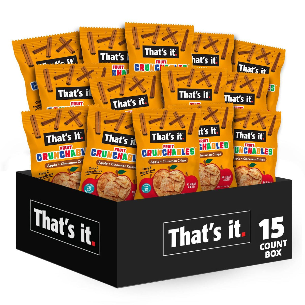 That’s it. front packaging showing 15-pack for easy grab-and-go snacks