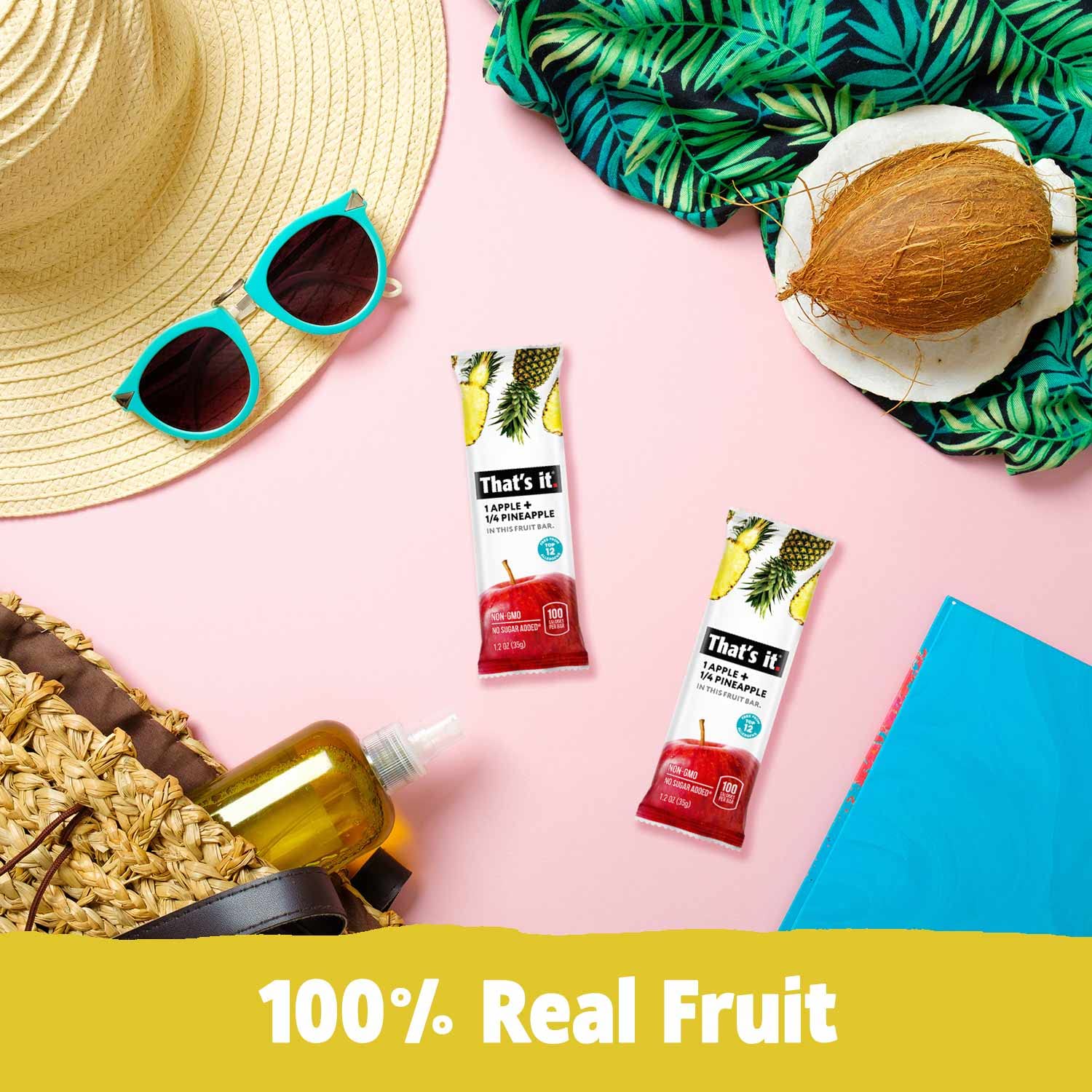 That’s it. three unwrapped bars (apricot, pear, pineapple) displayed to show variety and portions