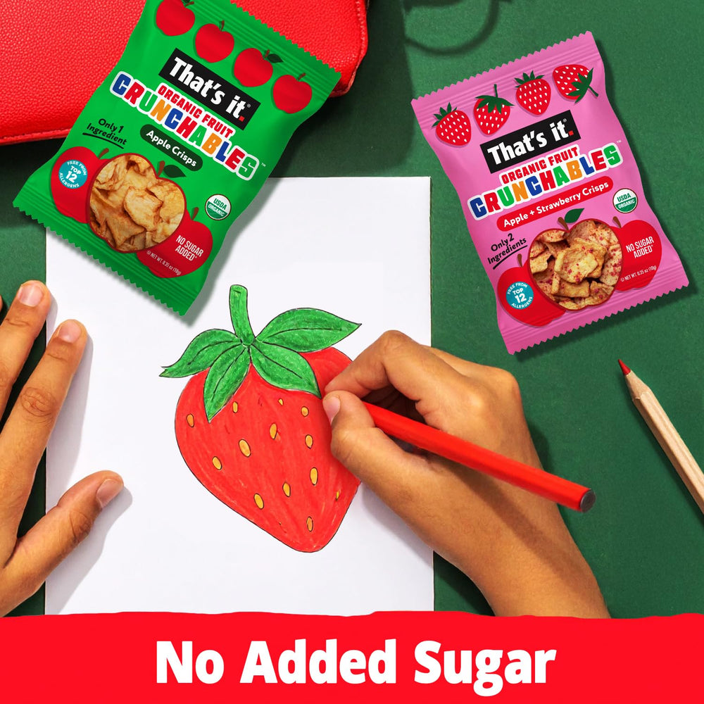 That’s it. open pouch spilling fruit crisps showing ready-to-eat convenience