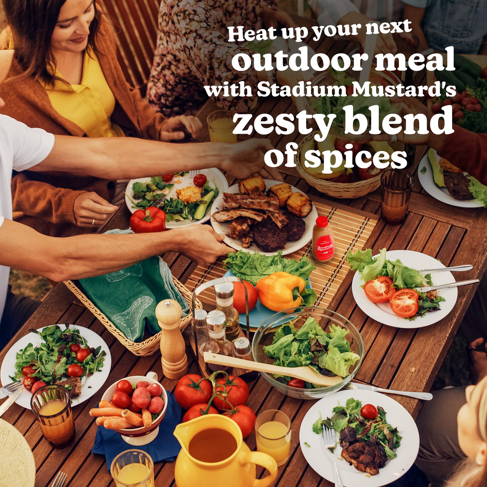 Three bottles of The Authentic Stadium Mustard grouped, ideal for tailgates and gatherings