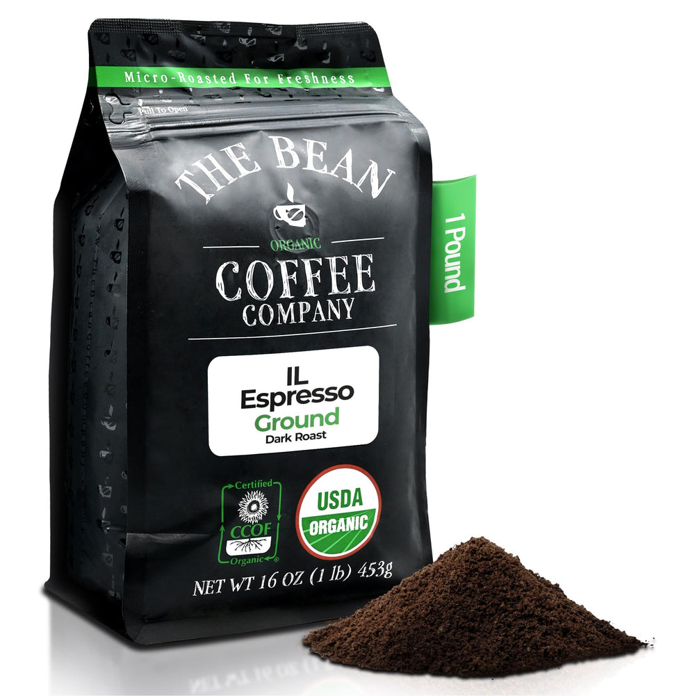 The Bean front packaging showing Il Espresso dark roast, clear product identity and aroma