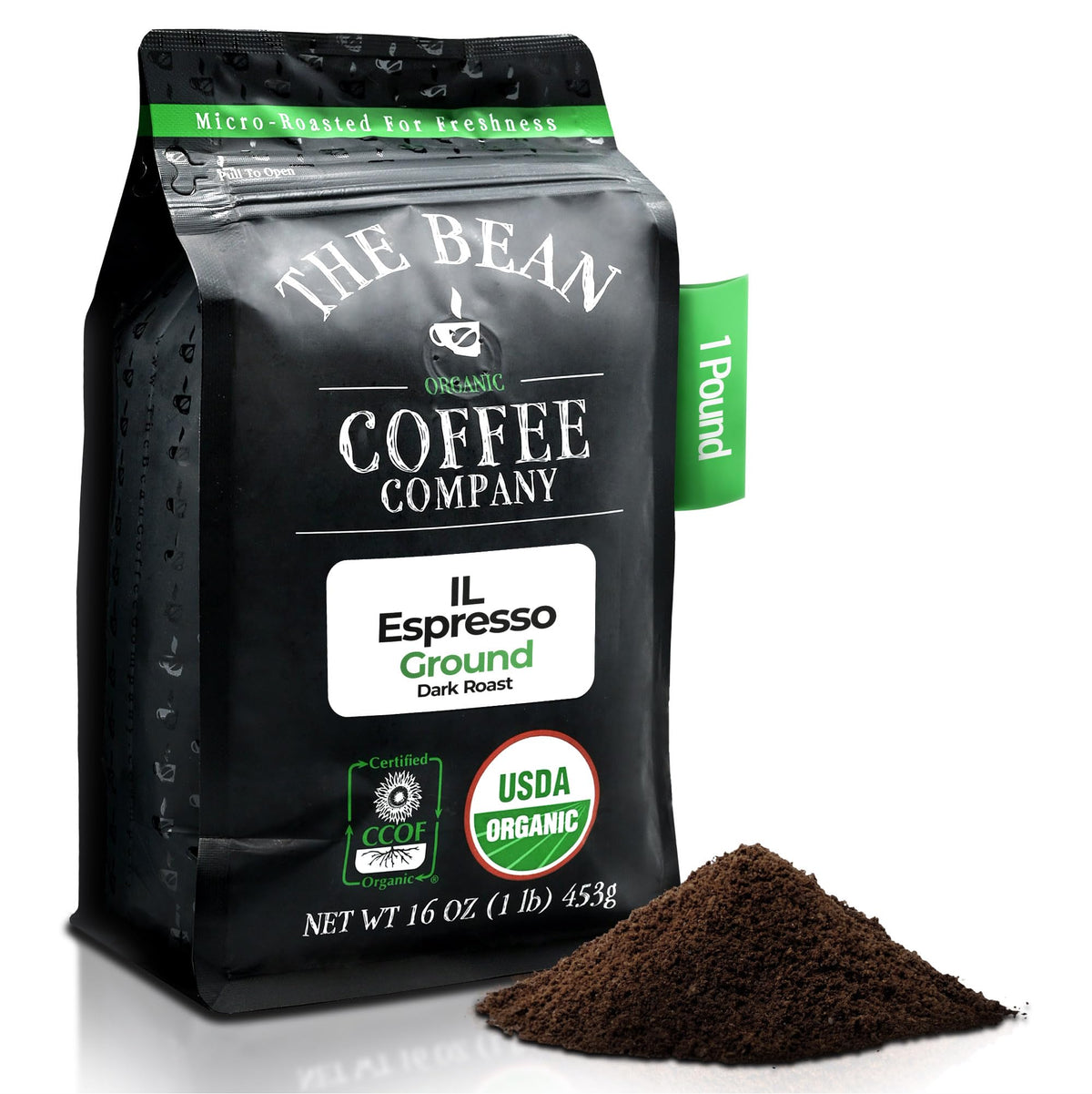 The Bean front packaging showing Il Espresso dark roast, clear product identity and aroma