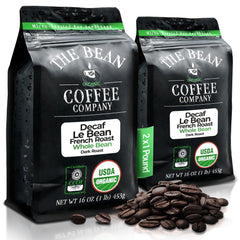 The Bean Coffee Company front packaging showing organic decaf benefits