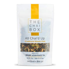 The Chai Box front packaging showing organic masala chai details and premium look