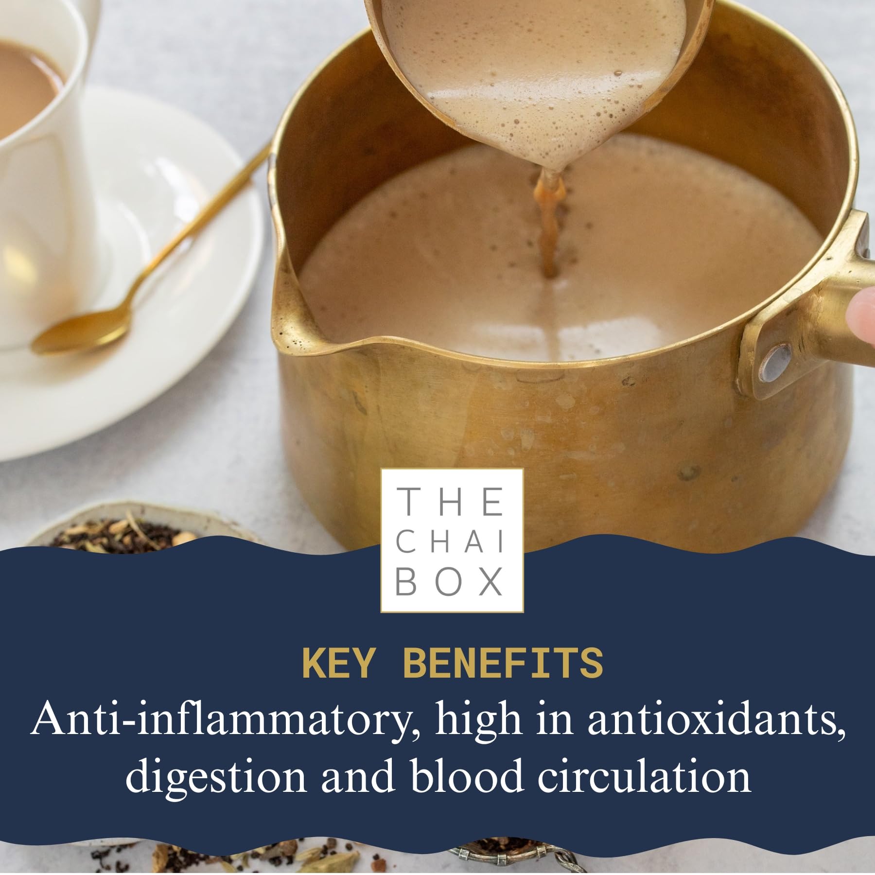 The Chai Box chai served with milk demonstrating creamy classic preparation
