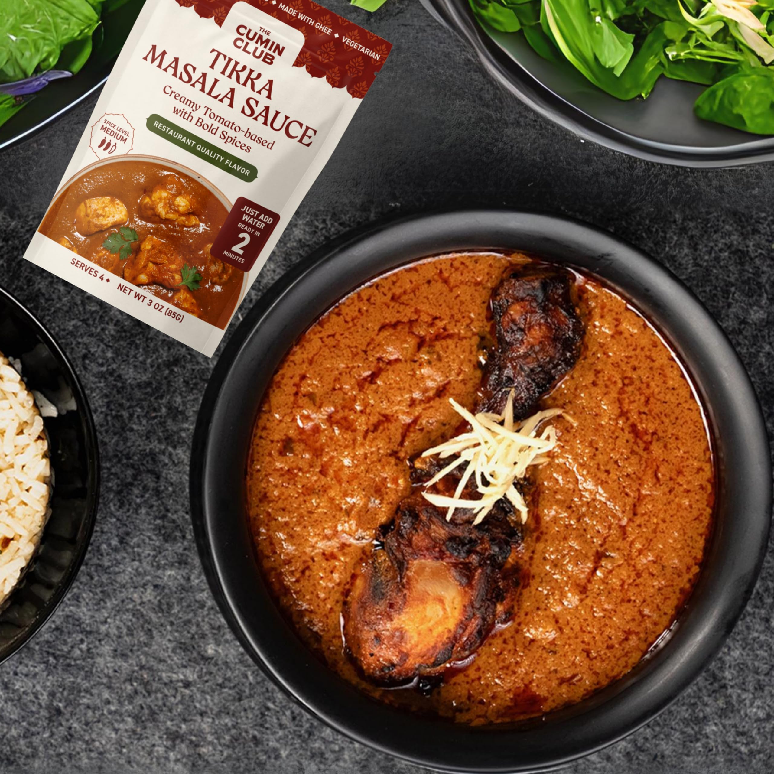 the cumin club pouch next to a spoon showing compact portion size convenience