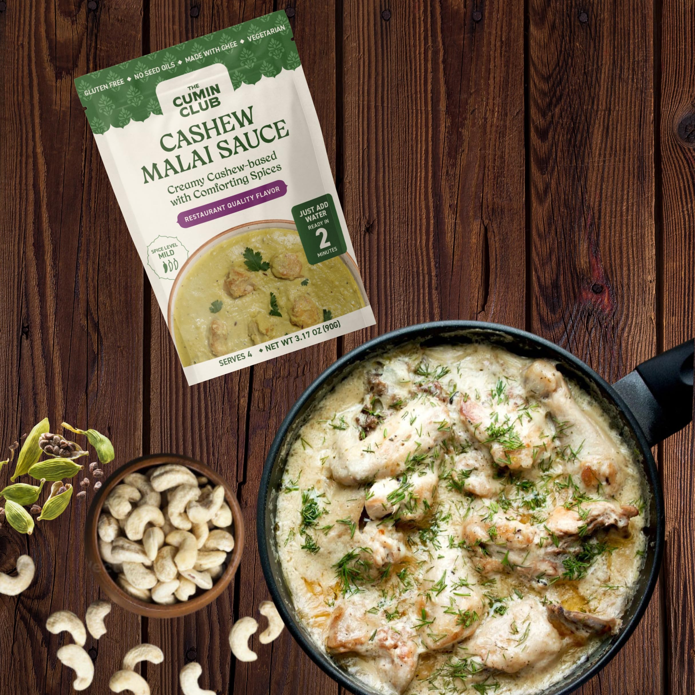 The Cumin Club pouch next to common kitchen items showing compact size