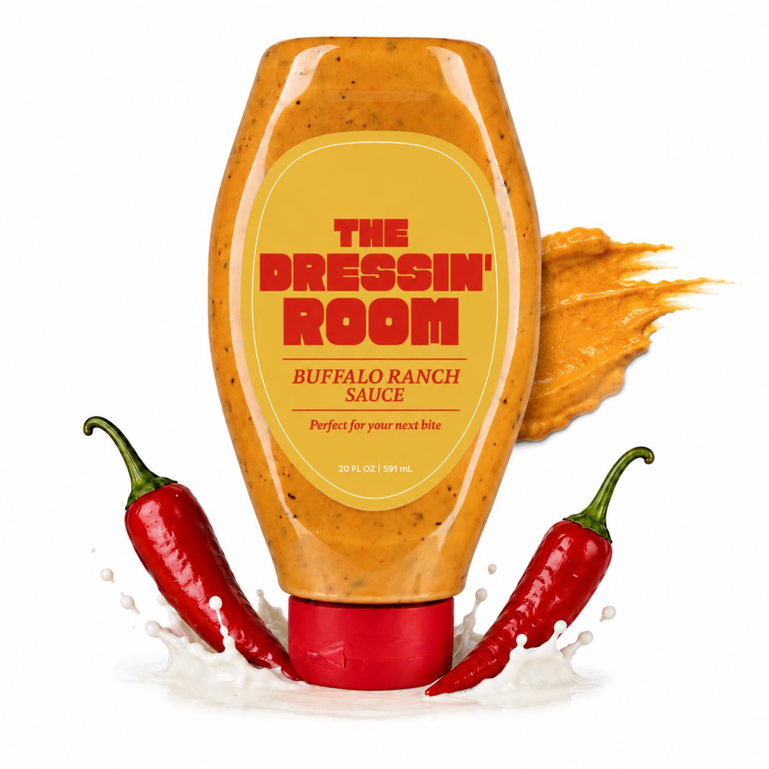 The Dressin' Room bottle front showing bold buffalo ranch branding and thick texture benefit