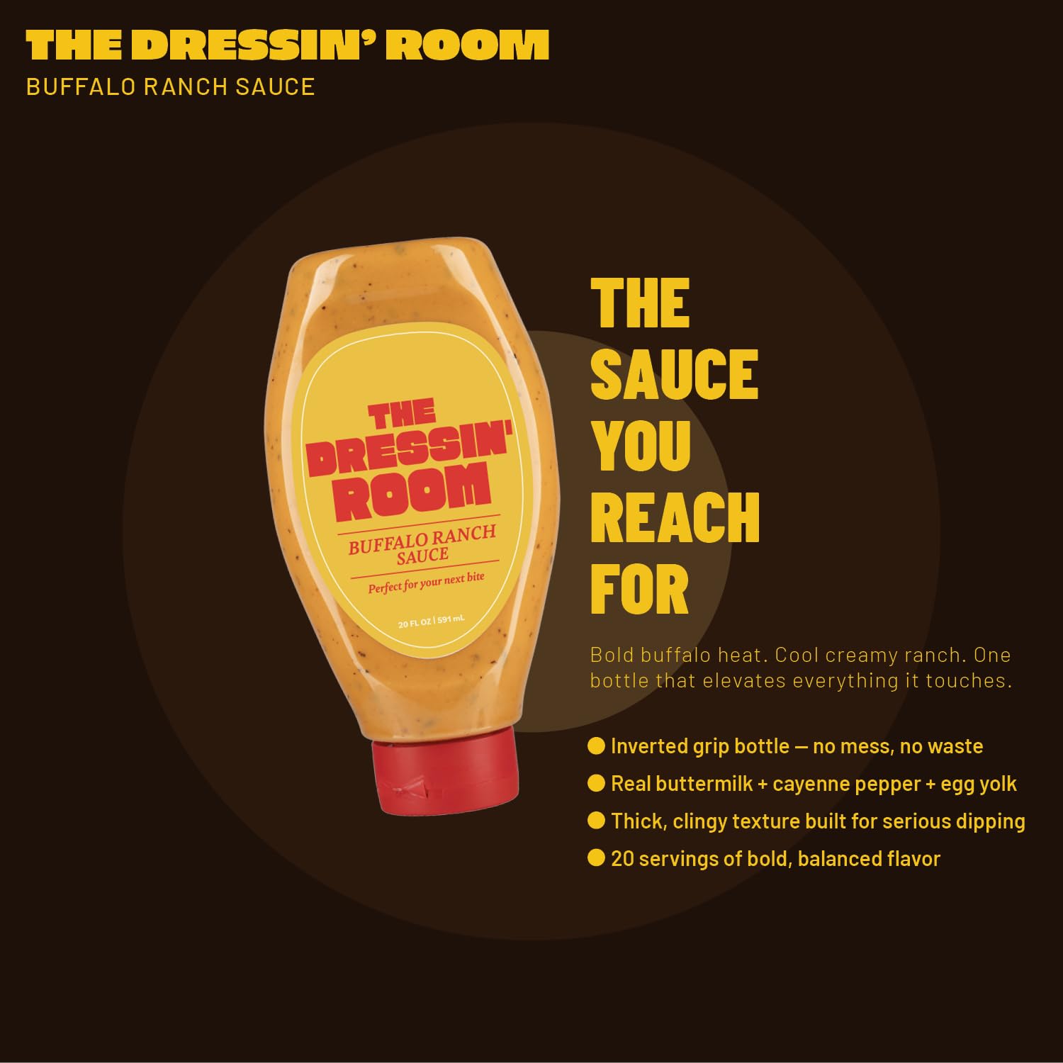 inverted bottle cap of The Dressin' Room ready-to-use design for mess-free dispensing
