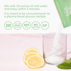The Fresh Test close-up ingredient list showing organic glucose and natural flavors benefit: transparent ingredients