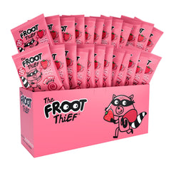 THE FROOT THIEF front pack showing 24 individually wrapped strawberry whips, convenient for lunches