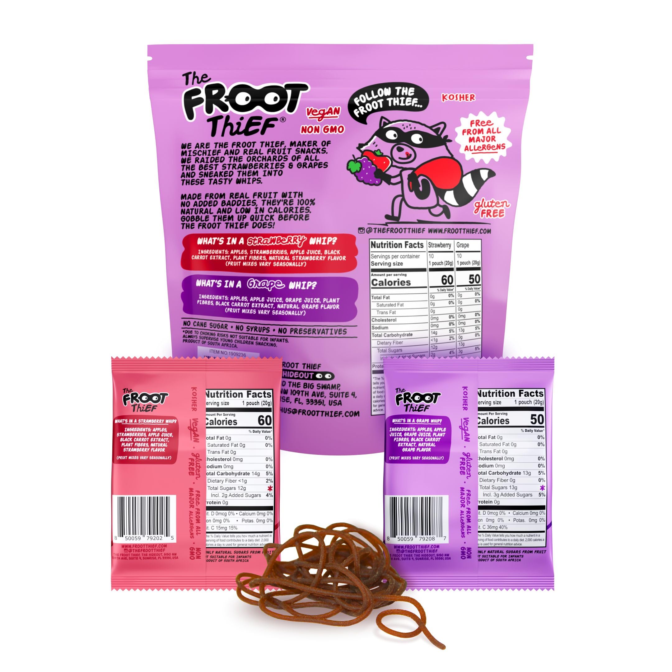 THE FROOT THIEF unrolled whip demonstrating full 9-foot length benefit