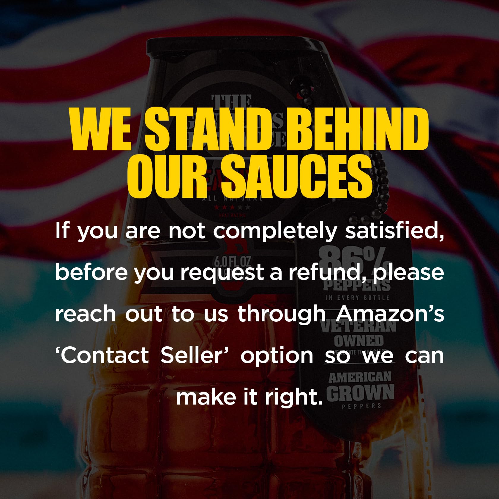 The General's Hot Sauce bottles beside a ruler demonstrating 6 oz scale and portion clarity