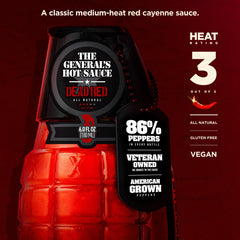 The General's Hot Sauce close-up of grenade-shaped bottles showing glass detail and craftsmanship