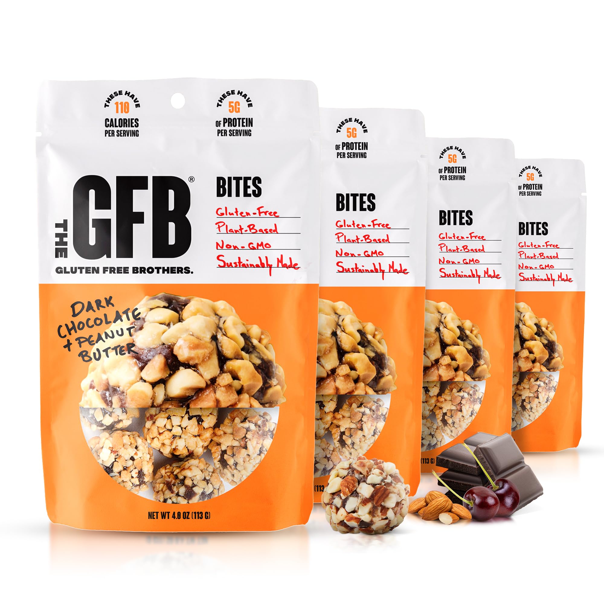 The GFB front packaging shows resealable 4 oz bag and flavor benefits