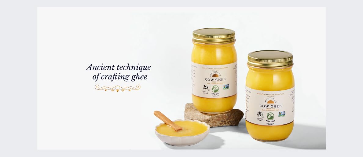 16 oz jar of The Ghee Co. ghee beside measuring scale showing accurate size