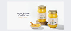 16 oz jar of The Ghee Co. ghee beside measuring scale showing accurate size