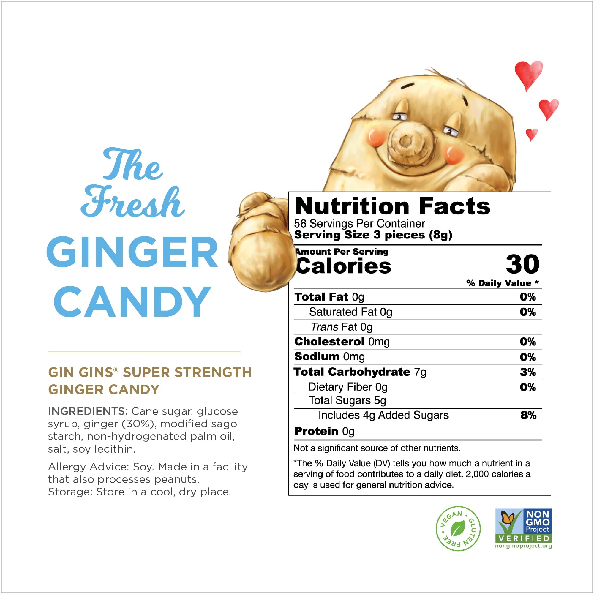 The Ginger People candy held in hand to show size and portable convenience