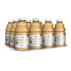 The Ginger People front packaging showing 32 fl oz bottle and label, clear branding and convenience