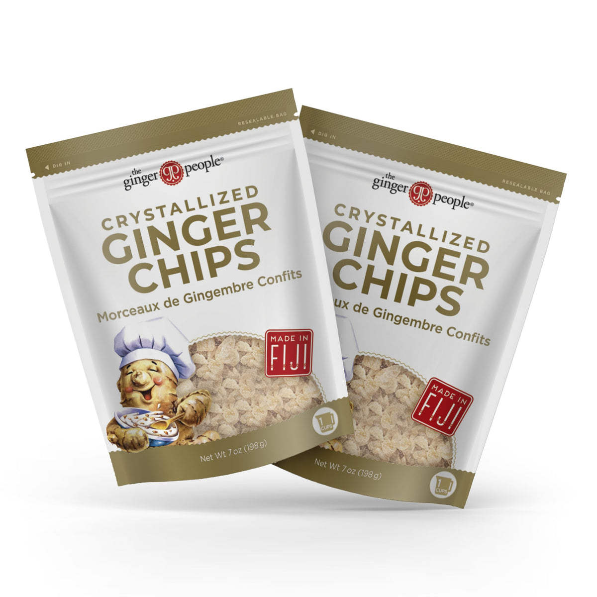 The Ginger People front packaging showing 7oz bag and two-pack convenience