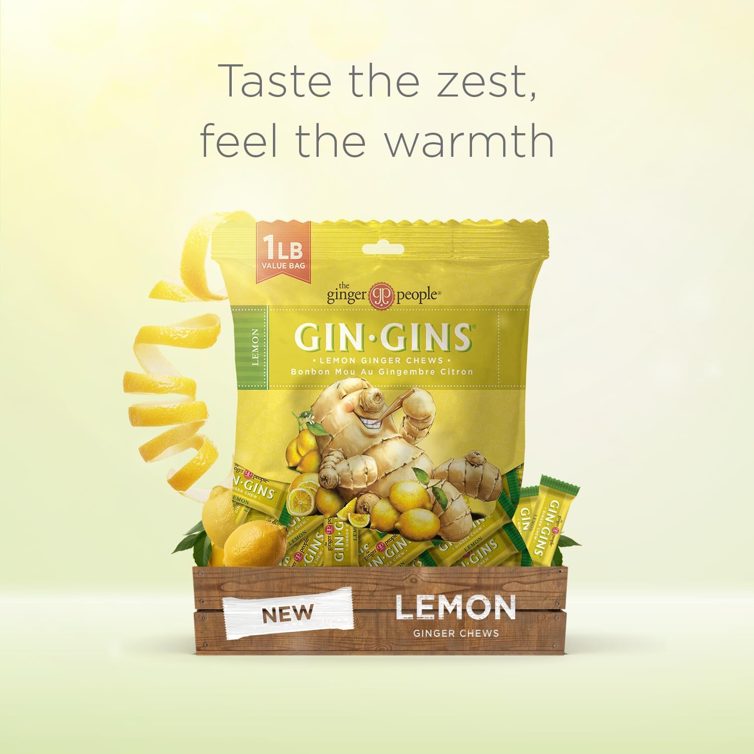 Close-up of a GIN GINS chew texture highlighting natural ginger and citrus appeal