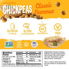 The Good Bean open bag with handful of crunchy chickpeas for on-the-go snacking