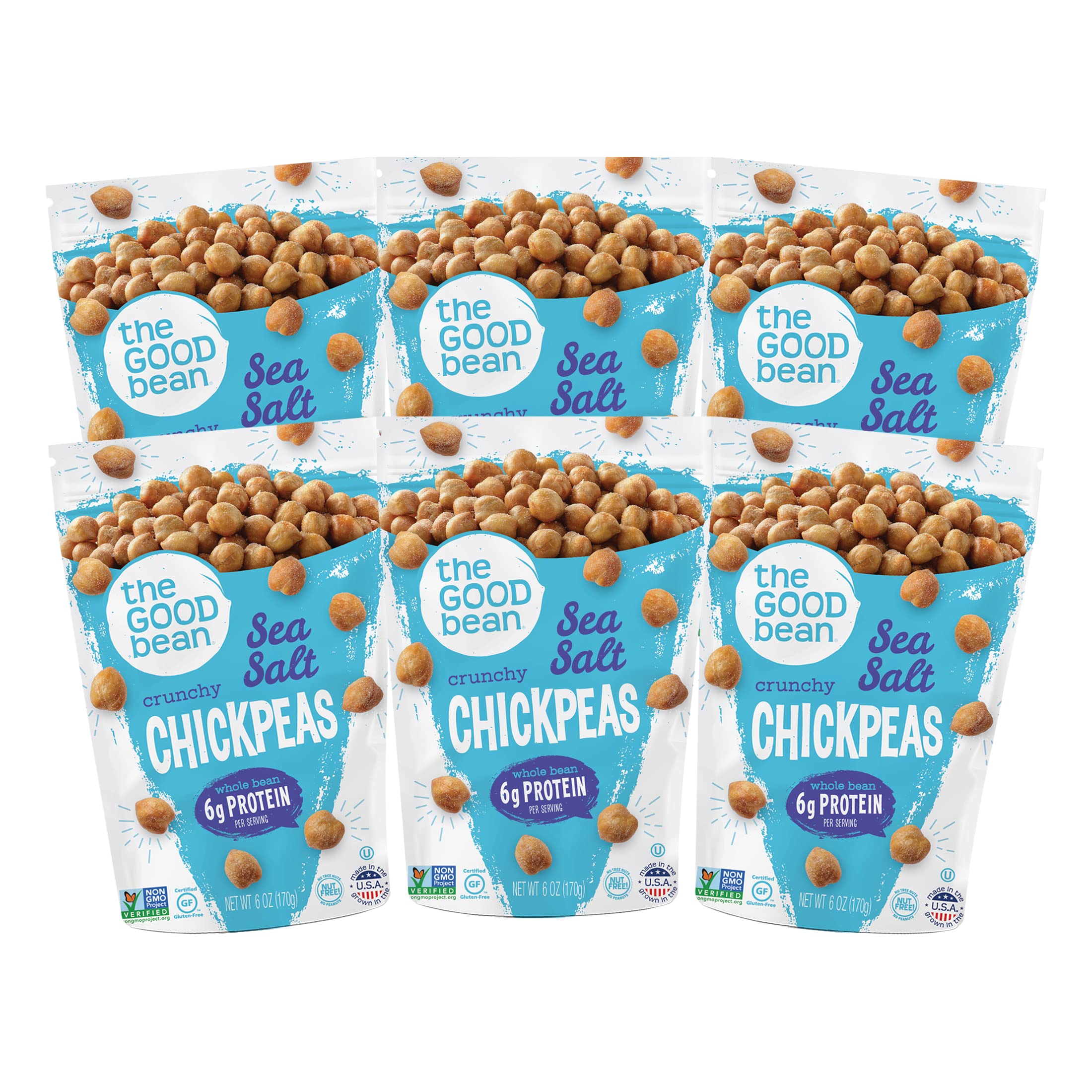 The Good Bean front packaging showing sea salt flavor and resealable bag benefit