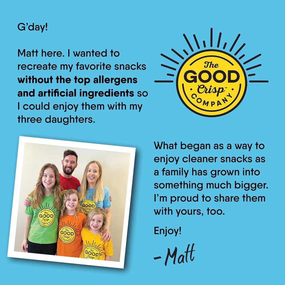 The Good Crisp Company label close-up highlighting ingredient and allergen information for informed choices