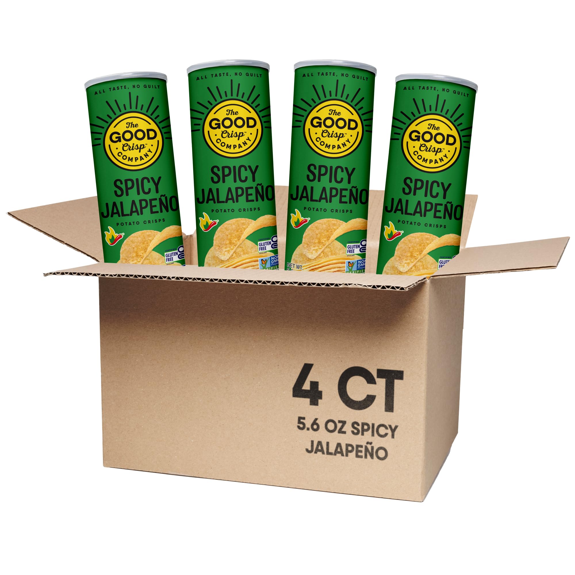 The Good Crisp Company front can showing spicy jalapeño branding and freshness