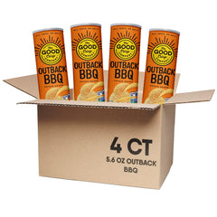 The Good Crisp Company front can showing Outback BBQ flavor and resealable lid for freshness